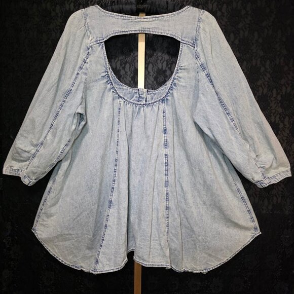 NWOT Free People Smock It To Me Denim Top XL - Picture 8 of 13
